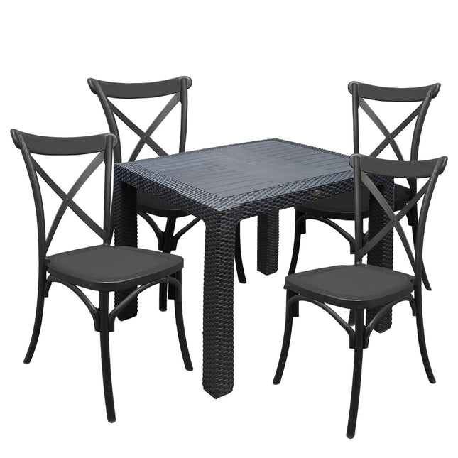 Sicignano Set Tavolo Polyrattan 90X90 Cm + Sedie Cross Resina