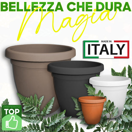 Set Vaso Verona con Sottovaso e Terriccio Plastica per Giardino Interno Esterno