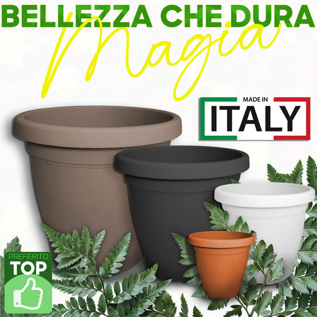 Sicignano Set Vaso Verona Con Sottovaso E Terriccio Plastica Per Giardino Interno Esterno