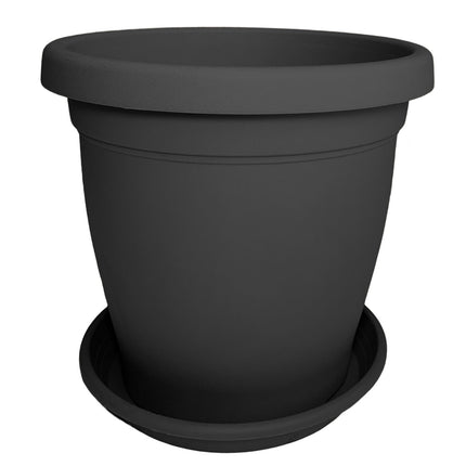 Set Vaso Verona con Sottovaso e Terriccio Plastica per Giardino Interno Esterno
