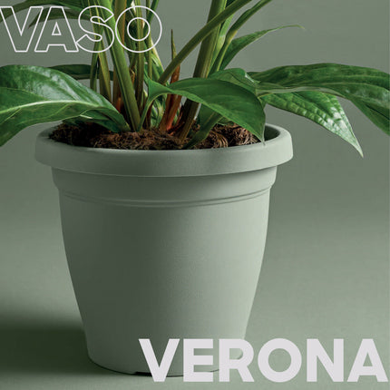 Set Vaso Verona con Sottovaso e Terriccio Plastica per Giardino Interno Esterno