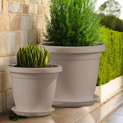 Set Vaso Verona con Sottovaso e Terriccio Plastica per Giardino Interno Esterno