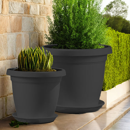 Set Vaso Verona con Sottovaso e Terriccio Plastica per Giardino Interno Esterno