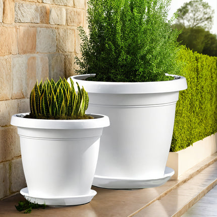Set Vaso Verona con Sottovaso e Terriccio Plastica per Giardino Interno Esterno