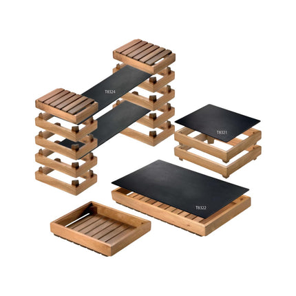 Set Buffet Colazione Professionale Leone 18 Pz: Acacia & Melamina Nera per Horeca | Eleganza & Durata Garantite Leone