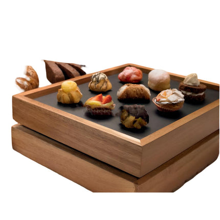 Set Buffet Colazione Professionale Leone 18 Pz: Acacia & Melamina Nera per Horeca | Eleganza & Durata Garantite Leone