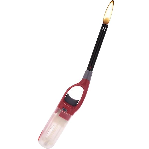 Accendigas a Fiamma Ricaricabile – Canna Lunga cm 22, Fondo Trasparente, Colori Assortiti – Per Fornelli, Barbecue, Candele