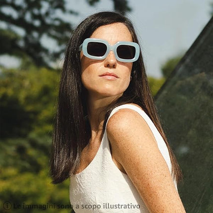 Occhiali da Sole Unisex Lenti Nera Montatura Verde Menta Spessa Forma Rettangolare Categoria 3 UV400 Industrie Ottiche Italiane