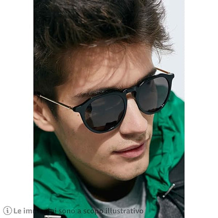 Occhiali da Sole Unisex Lenti Grigia Montatura Nera Opaca Sottile Forma Ovale Categoria 3 UV400 Industrie Ottiche Italiane