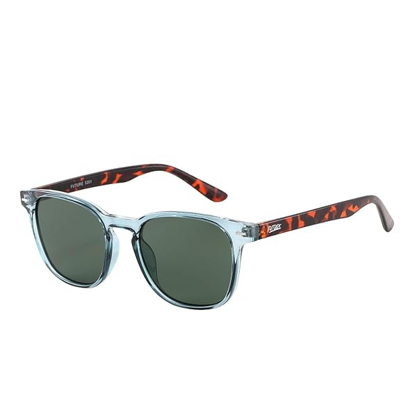 Occhiali da Sole Unisex Lenti Verde Montatura Trasparente Verde Acqua Forma Rettangolare Categoria 3 UV400 Industrie Ottiche Italiane