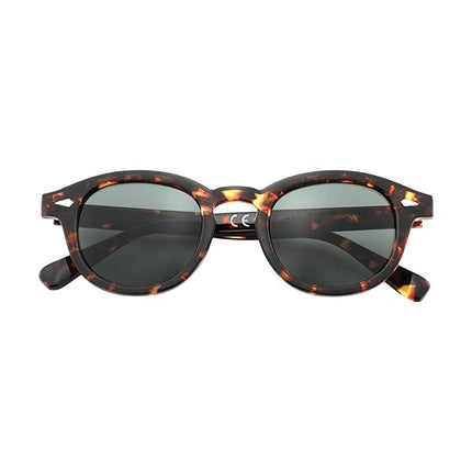 Occhiali da Sole Unisex Lenti Verde Scura Montatura Tartarugata Sottile Forma Tonda Categoria 3 UV400 Industrie Ottiche Italiane