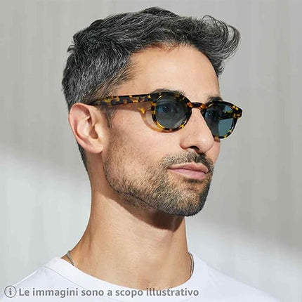 Occhiali da Sole Unisex Lenti Verde Scura Montatura Tartarugata Sottile Forma Tonda Categoria 3 UV400 Industrie Ottiche Italiane