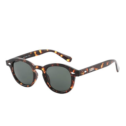 Occhiali da Sole Unisex Lenti Verde Scura Montatura Tartarugata Sottile Forma Tonda Categoria 3 UV400 Industrie Ottiche Italiane