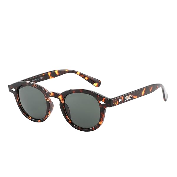Occhiali da Sole Unisex Lenti Verde Scura Montatura Tartarugata Sottile Forma Tonda Categoria 3 UV400 Industrie Ottiche Italiane