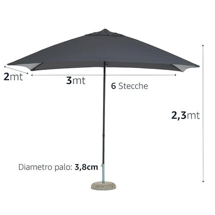 Salmar Ombrellone Alluminio Lipari Mt.3X2 Antracite