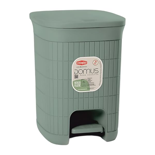 Pattumiera Domus 20Lt con Pedale Plastica Riciclata Coperchio Moderno Green Tea Stefanplast