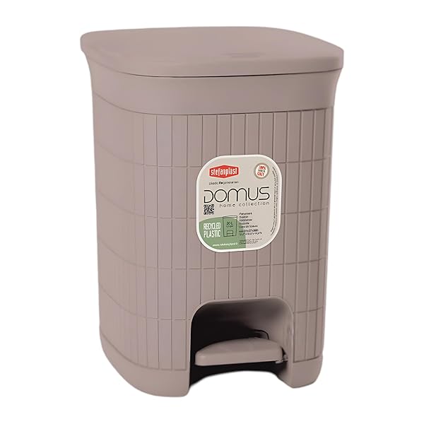 Pattumiera Domus 20Lt con Pedale Plastica Riciclata Coperchio Moderno Greige Stefanplast