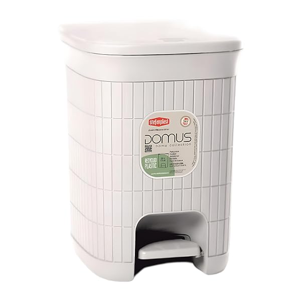 Pattumiera Domus 20Lt con Pedale Plastica Riciclata Coperchio Moderno Bianco Stefanplast