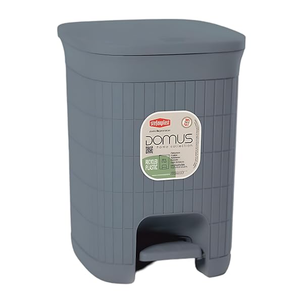 Pattumiera Domus 20Lt con Pedale Plastica Riciclata Coperchio Moderno Blue Stefanplast