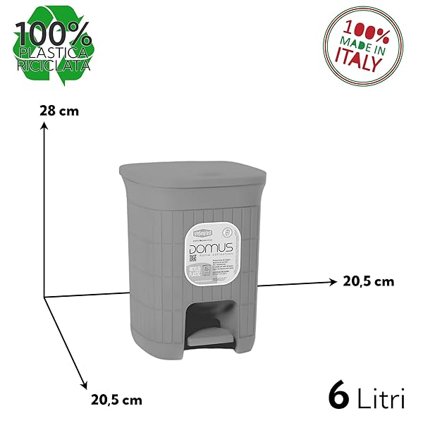 Pattumiera Bagno 6Lt Domus Plastica Riciclata Coperchio Basculante Smoky Blue Stefanplast