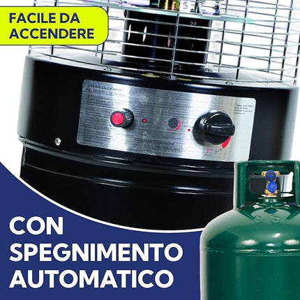 AGV Stufa a Gas da Esterno 13kW con Ruote – Funzionamento GPL, Acciaio con Vano Portabombola 15kg, Sicurezza Antiribaltamento e Spegnimento Automatico, Completa di Tubo e Regolatore, H136 cm AGV