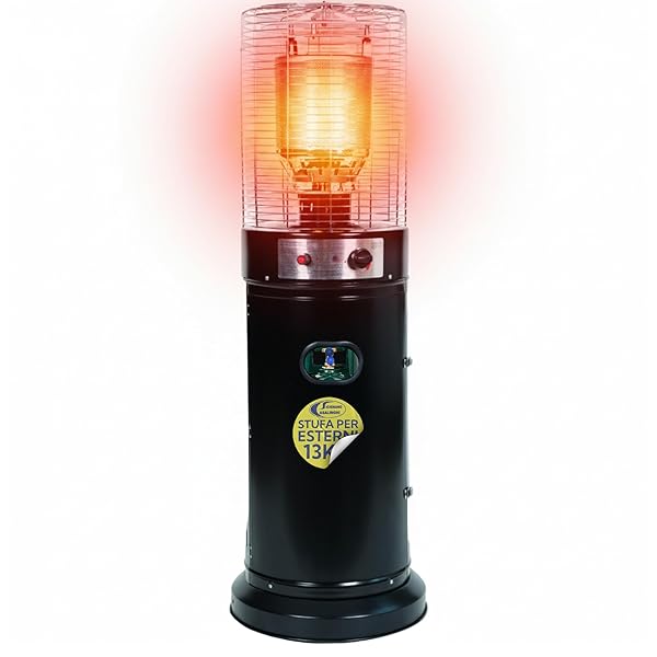 AGV Stufa a Gas da Esterno 13kW con Ruote – Funzionamento GPL, Acciaio con Vano Portabombola 15kg, Sicurezza Antiribaltamento e Spegnimento Automatico, Completa di Tubo e Regolatore, H136 cm AGV