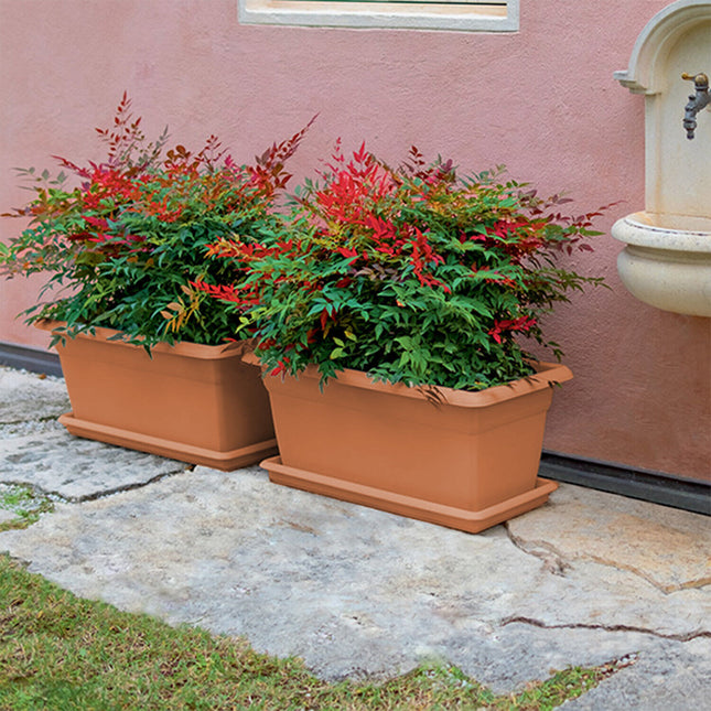Stefanplast Sottovaso Rettangolare In Plastica – Sottocassetta Maxi Per Fioriere – Misure 60/80/100 Cm – Terracotta/Tortora