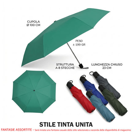 Ombrello Pieghevole Supermini Compatto Leggero 199g - Uomo Donna - Antipioggia da Viaggio e Borsa Diametro 100cm 8 Stecche con Fodera - Vari Modelli