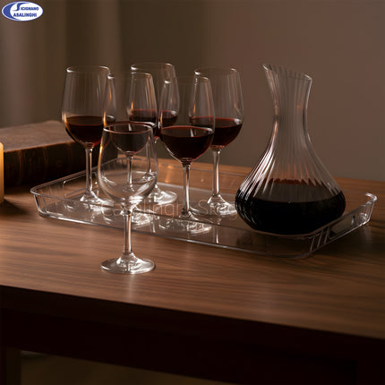 Set Decanter 1.7L con 6 Calici in Vetro e Vassoio Plastico - Kit 8 Pezzi Distribuzione Casa Group srl