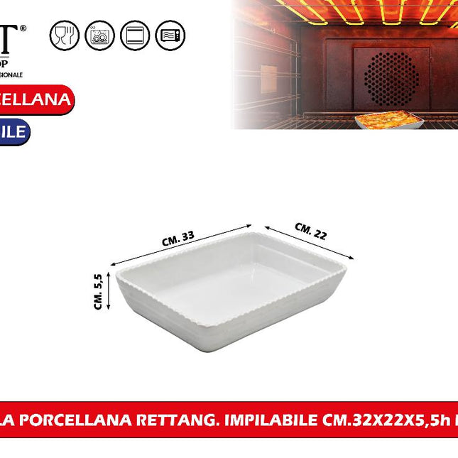 Table Top Pirofila Porcellana Impilabile Rettangolare E Ovale In Vari Formati Bianco
