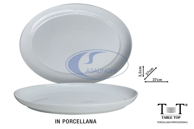 Vassoio Ovale Porcellana Bianca Cm.37X27X3,5H Table Top