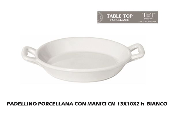 Padellino Porcellana Con Manici Cm.13X10X2H Bianco-