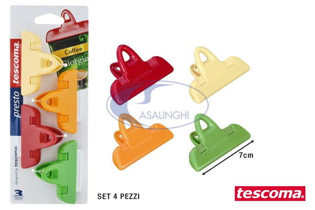 MOLLE CHIUDISACCHETTI CLIP SET 4 PZ. CM.7 PRESTO SACCO SACCHETTO CUCINA Tescoma