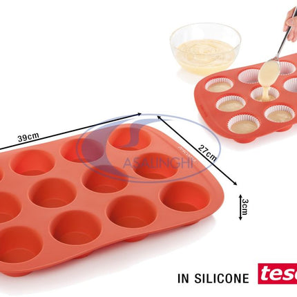 STAMPO MUFFIN SILICONE 12 IMPRONTE CM.39X27X3h DOLCI CUCINA Tescoma