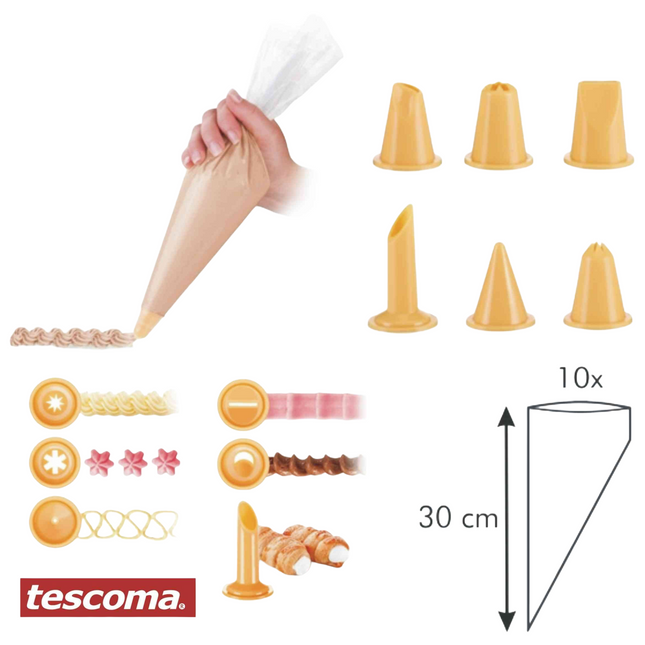 Borsa X Decorazione per Cucina Cm.30-40 Set 10 Pz. Con Beccucci Monouso E Tessuto
