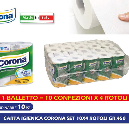 Corona Carta Igienica Set 10x4 Rotoli Gr.450 Corona