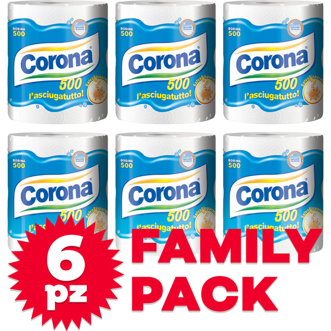 Rotolone Corona 500 Strappi - Carta Casa Extra Assorbente 750g 6 pezzi Corona