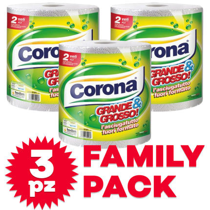 Rotolone Carta Corona Grande&Grosso Singolo/3 Pezzi – 2 Veli, Rotolo da 816 g, Super Assorbente, Made in Italy 3 Pezzi Corona