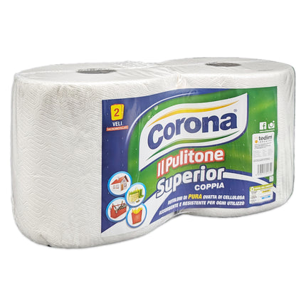 Rotolone Corona Asciugatutto Il Pulitone Superior Coppia – 2 Veli in Cellulosa, Confezione 2 Pezzi, Alta Assorbenza per Uso Domestico e Professionale Corona