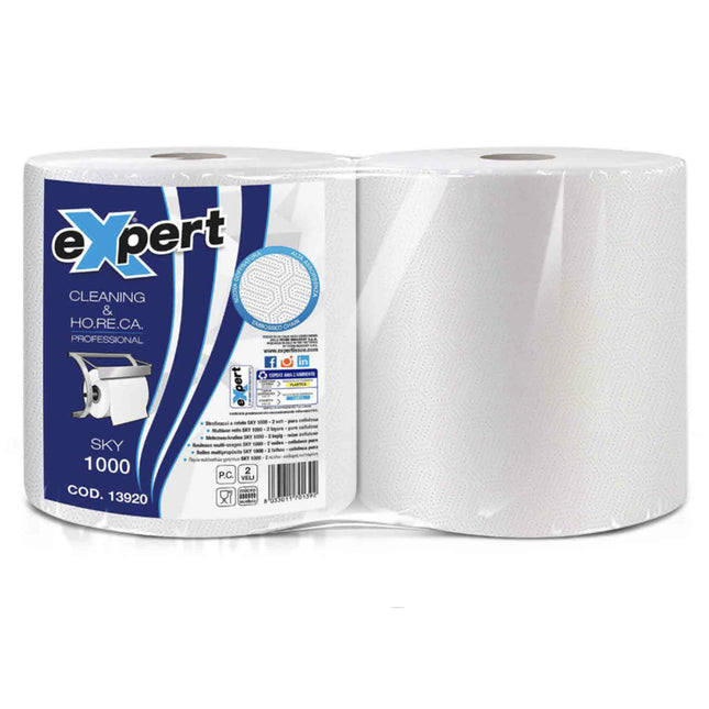Tedim Coppia Bobine Carta Expert Sky 2 Veli – 500 Strappi per Rotolo, Asciugatutto Horeca Resistente, Made in Italy Tedim