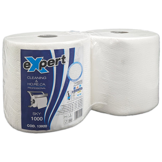 Tedim Coppia Bobine Carta Expert Sky 2 Veli – 500 Strappi per Rotolo, Asciugatutto Horeca Resistente, Made in Italy Tedim