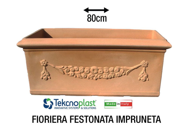 Fioriera Festonata Impruneta In Resina, Design Elegante E Resistente Per Giardino E Terrazzo 80x40x34h cm Tecknoplast
