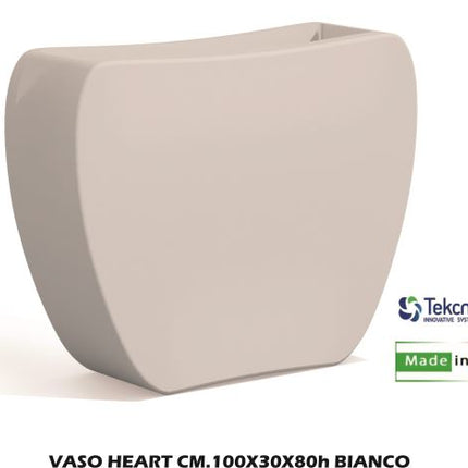 Vaso Decorativo Heart Bianco 100X30X80H Cm 40L – Design Cuore In Polietilene, Made In Italy, Ideale Per Interni Ed Esterni Moderni