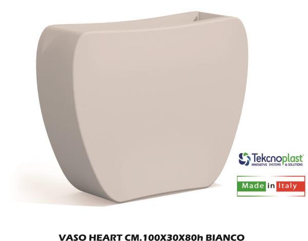 Vaso Decorativo Heart Bianco 100X30X80H Cm 40L – Design Cuore In Polietilene, Made In Italy, Ideale Per Interni Ed Esterni Moderni