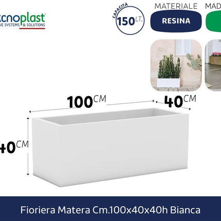 Tecknoplast Fioriera Matera Cm.100x40x40h Antracite/Bianco Bianco Tecknoplast