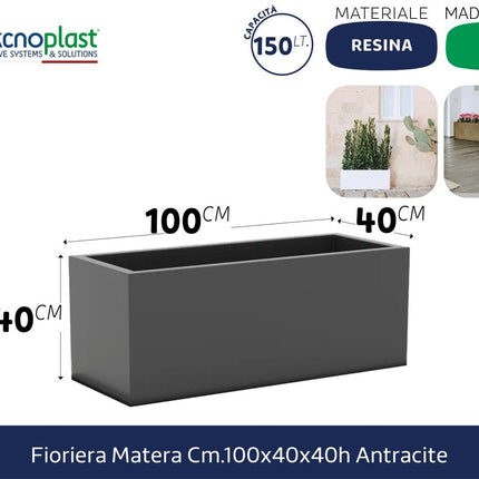 Tecknoplast Fioriera Matera Cm.100x40x40h Antracite/Bianco Nero Tecknoplast