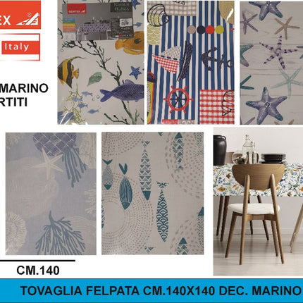 Gemitex Tovaglia Felpata, Decoro Marino Colori Assortiti, Made in Italy | Misure 120x160cm, 120x190cm, 120x220cm, 140x140cm, 120x250cm 140x140 cm Gemitex