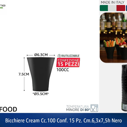 BICCHIERE CREAM CC.100 CONF. 15 PZ. CM.6,3X7,5h NERO Tecnostyle