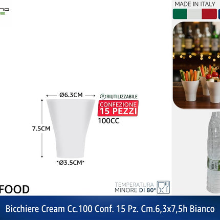 BICCHIERE CREAM CC.100 CONF. 15 PZ. CM.6,3X7,5h BIANCO Tecnostyle