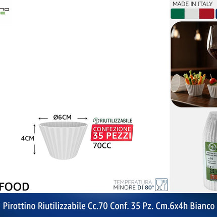 Pirottino Riutilizzabile cc.70, Confezione da 35 Pz, cm.6x4h - Colori Trasparente | Bianco | Nero Bianco Tecnostyle
